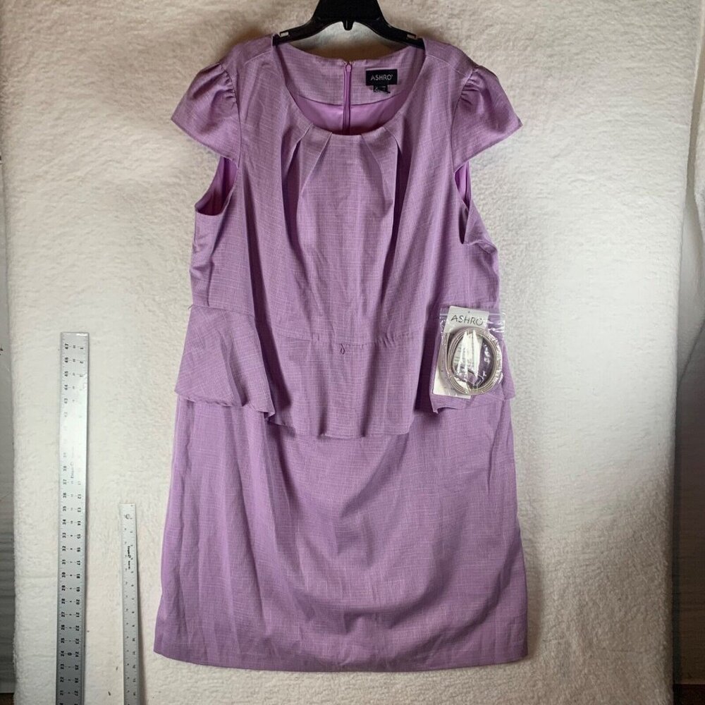 Ashro Women's Cap Sleeve Purple Belted Lisabette Peplum Dress Size 26W NWT 9654